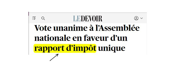 L'OQLF déconseille l'expression « rapport d'impôt »