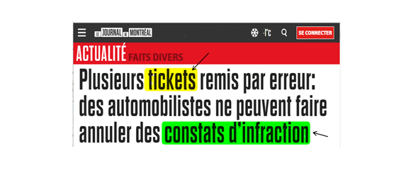 Ticket, contravention ou constat d'infraction?